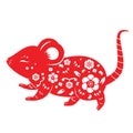 Running Rat for Chinese new year 2020 in oriental style. Mouse silhouette. Red color, printable sticker