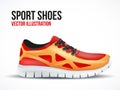 Running red shoes. Bright Sport sneakers symbol.