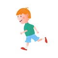 Running redhead boy wearing shorts and sneakers. Royalty Free Stock Photo