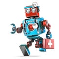 Running Robot Doctor with stethoscope. . Contains clipping path Royalty Free Stock Photo