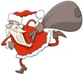 Running Santa Claus Christmas character with sack of gifts