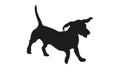 Running sausage dog puppy. Black dog silhouette. Dachshund or wiener dog. Isolated on a white background