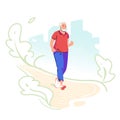 Running senior elderly man on green city background. Sport, fitness for pensioner. Active lifestyle care old person. Run Royalty Free Stock Photo