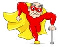 Running senior super hero with cape