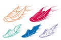 Running shoe icons with speed and motion trails Royalty Free Stock Photo