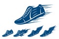 Running shoe icons, sports shoe with motion and fire trails isolated on white Royalty Free Stock Photo