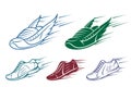 Running shoe icons, sports shoe with speed and motion trails Royalty Free Stock Photo