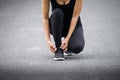 Running shoes, Barefoot running shoes closeup, Runner trying running shoes getting ready for run. Healthy lifestyle Royalty Free Stock Photo