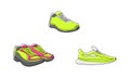 Running shoes, colored sneakers one line art. Continuous line drawing of sport, gumshoes, shoes, speed, running