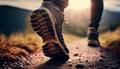 Running Shoes on a Forest Trail: Close-Up Focus on the Sole