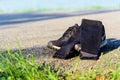 Running shoes with sleeve compress Royalty Free Stock Photo