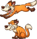 Cartoon fox running and sitting