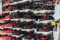 Running sneakers are on sale on the shelf of shop