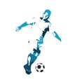 Running soccer player, abstract blue silhouette Royalty Free Stock Photo