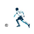 Running soccer player, abstract blue silhouette Royalty Free Stock Photo