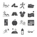 Running sport race map flag mountains trophy apple barbell line icons set design Royalty Free Stock Photo