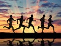 Running sports. Competition five athletes runners Royalty Free Stock Photo