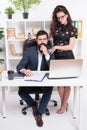 Running startup business together. Confident businessman and sexy woman working in startup company. Startup project Royalty Free Stock Photo