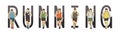 Running text font design, Marathon runners, Group of people running, Men running