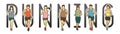 Running text font design, Marathon runners, Group of people running, Men and Women running Royalty Free Stock Photo