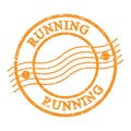 RUNNING, text written on orange postal stamp