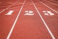 Running track or athlete track with lane numbers Royalty Free Stock Photo