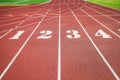 Running track, track and field or athletics track start line