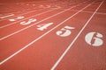 Running track, track and field or athletics track start line Royalty Free Stock Photo