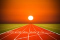 Running track over sunset or sunrise time Royalty Free Stock Photo