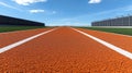Running track perspective view under clear blue sky ideal for athletic themes Royalty Free Stock Photo
