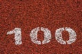 Running track rubber standard red color and white line and number 100