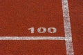 Running track rubber standard red color and white line and number 100