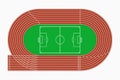 Running track and soccer or football field, top view of sport stadium. Vector.