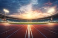 Running track stadium evening arena with crowd fans