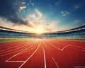The running track stadium evening arena is empty. Royalty Free Stock Photo