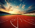 The running track stadium evening arena is empty. Royalty Free Stock Photo