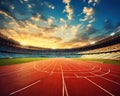 The running track stadium evening arena is empty. Royalty Free Stock Photo