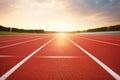 Running track in the stadium. Rubber coating. Smooth surface ready for runners. Generative AI Royalty Free Stock Photo