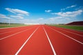 Running track in the stadium. Rubber coating. Smooth surface ready for runners. Generative AI Royalty Free Stock Photo