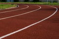 Running track in the stadium. Rubber coating. Treadmill in the fresh air. Healthy lifestyle concept. Athletes cardio Royalty Free Stock Photo