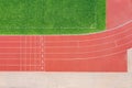 Running track start with numbers. aerial top view