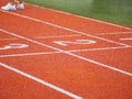 Running track on two three number rubber orange color Royalty Free Stock Photo