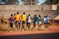 Running training in Kenya. a group of Kenyan marathon runners prepare for the race. Training session in Eldoret near iten, Home of