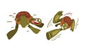 Running turtles set. Funny fast tortoise cartoon vector illustration Royalty Free Stock Photo