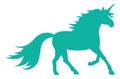 Running unicorn silhouette. Green magic horse symbol