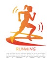 Running. Vector poster design with a silhouette of a running fit woman on a track in gradient of red, orange and yellow colors. Royalty Free Stock Photo
