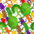 Running vegetables pattern seamless. Broccoli and Eggplant is running background. Sports vegetable. Potato and Onion. bell pepper