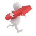 Running white 3d man carrying red arrow Royalty Free Stock Photo