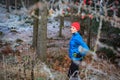 Running in the wintry forest