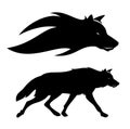 Running wolf vector silhouette portrait Royalty Free Stock Photo